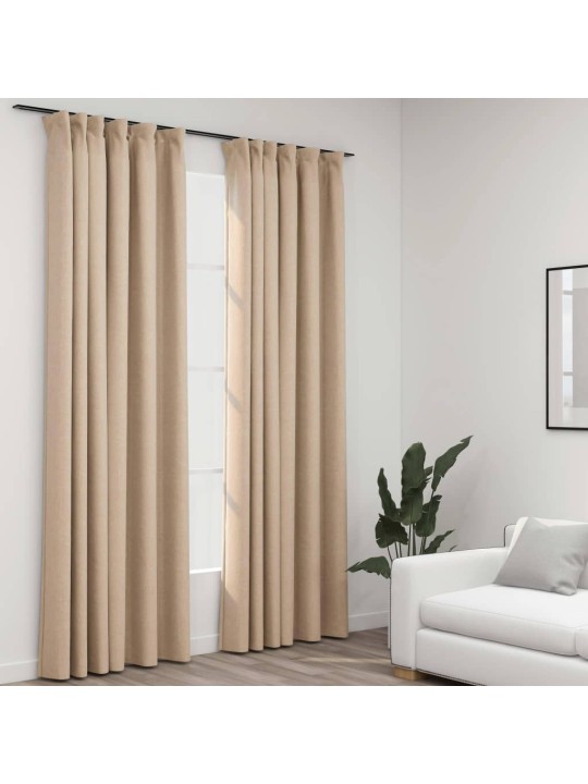 Pellavamaiset pimennysverhot koukuilla 2 kpl beige 140x225 cm