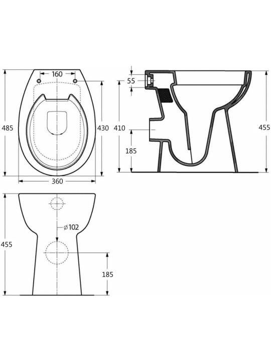 Korkea reunaton WC Soft Close 7 cm korkeampi keraaminen valk.