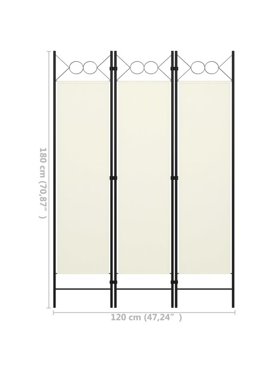 3-Paneelinen tilanjakaja kermanvalkoinen 120x180 cm