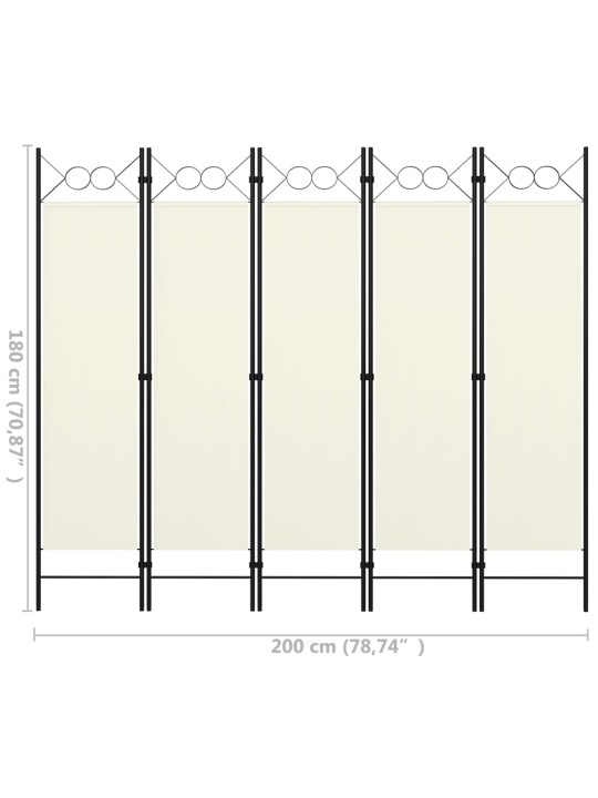 5-Paneelinen tilanjakaja kermanvalkoinen 200x180 cm