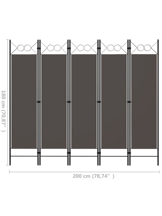 5-Paneelinen tilanjakaja 200x180 cm antrasiitti