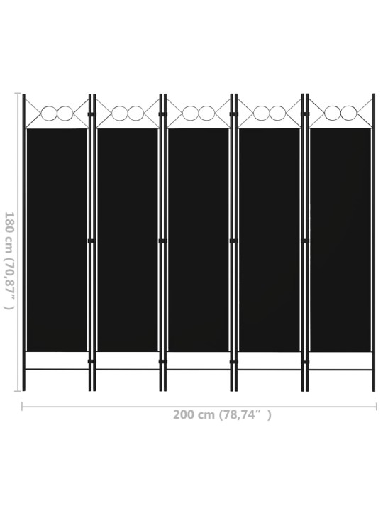 5-paneelinen tilanjakaja 200x180 cm musta