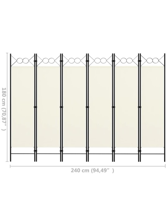 6-Paneelinen tilanjakaja kermanvalkoinen 240x180 cm