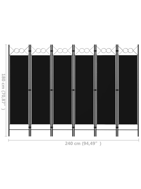 6-Paneelinen tilanjakaja 240x180 cm musta