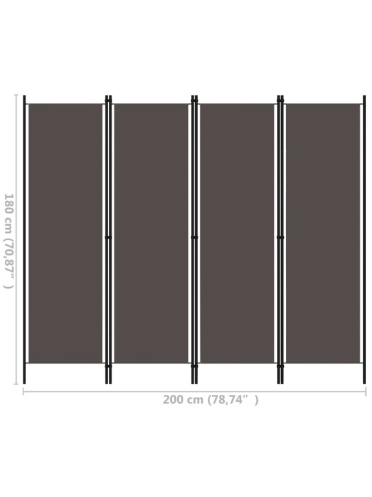 4-paneelinen tilanjakaja antrasiitti 200x180 cm