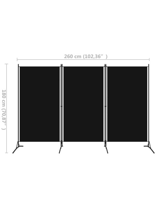 3-paneelinen tilanjakaja musta 260x180 cm