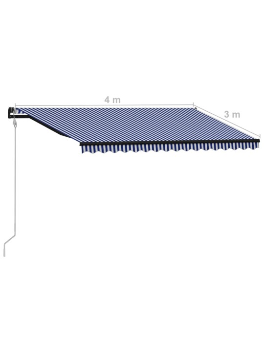 Automaattisesti sisäänkelattava markiisi 400x300 cm sin./valk.