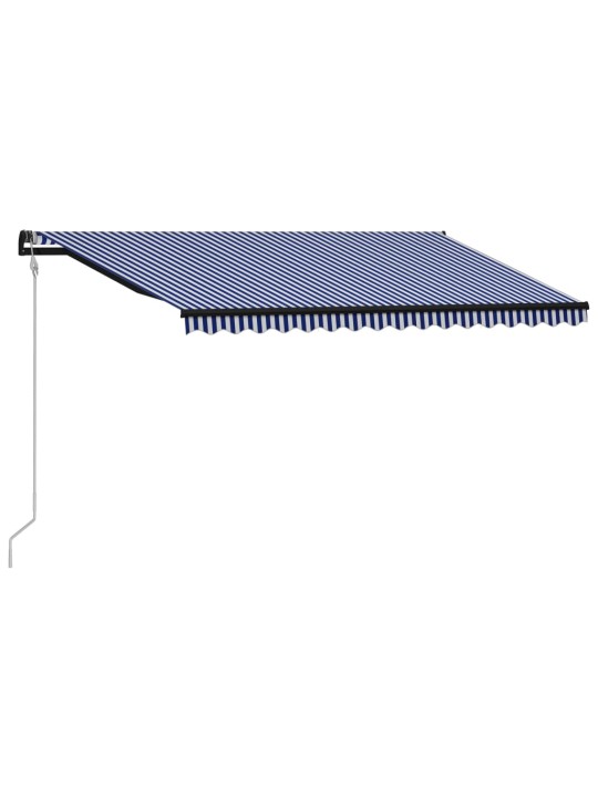 Automaattinen sisäänkelattava markiisi 450x300 cm sininen/valk.