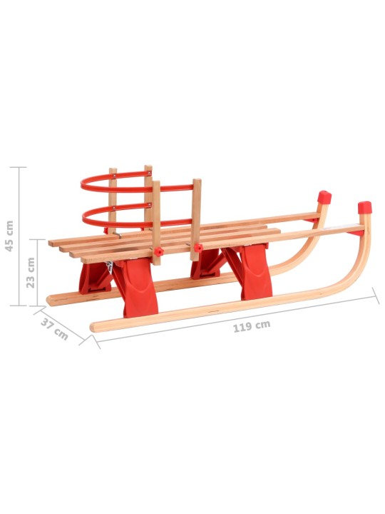 Kokoontaitettava kelkka selkänojalla 119 cm puu