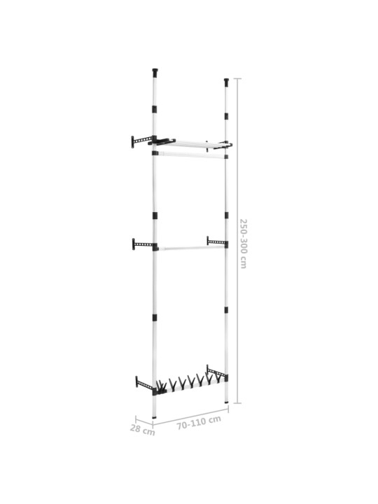 Teleskooppinen vaatekaappijärjestelmä tangot ja hylly alumiini