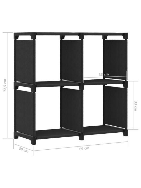 4 kuution esittelyhylly musta 69x30x72,5 cm kangas