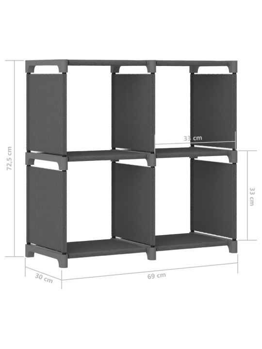 4 kuution esittelyhylly harmaa 69x30x72,5 cm kangas