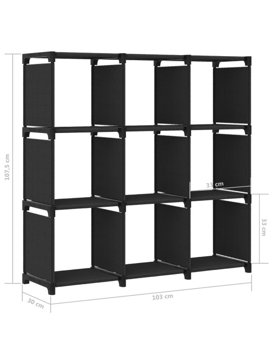9 kuution esittelyhylly musta 103x30x107,5 cm kangas