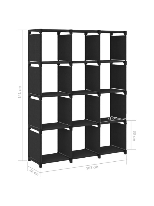 12 kuution esittelyhylly musta 103x30x141 cm kangas