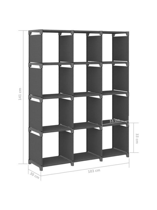 12 kuution esittelyhylly harmaa 103x30x141 cm kangas