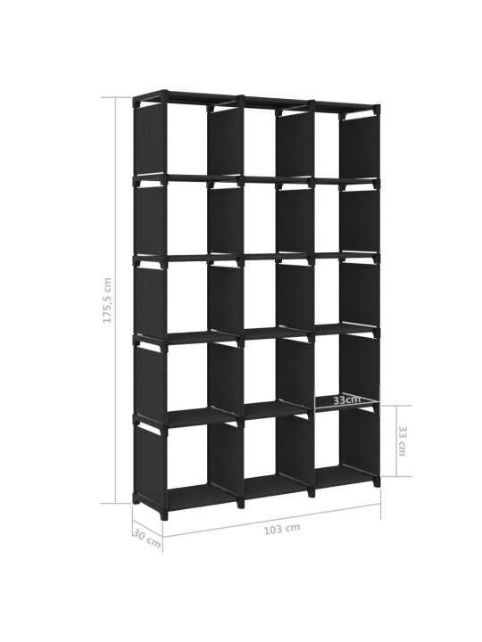 15 kuution esittelyhylly musta 103x30x175,5 cm kangas