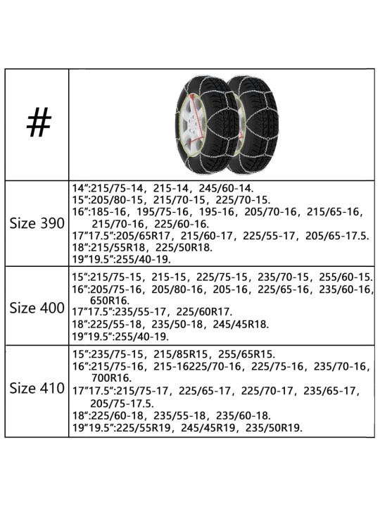 Autonrenkaiden lumiketjut 2 kpl 16 mm SUV 4x4 koko 390