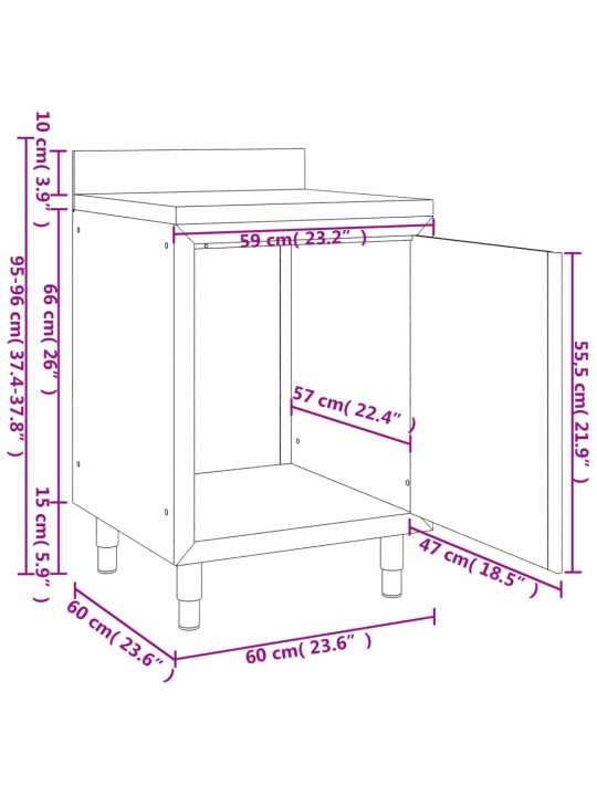 Kaupallinen työpöytä kaapilla 60x60x96 cm ruostumaton teräs