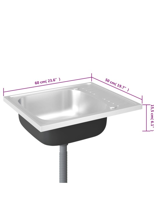 Tiskiallas viemärisarjalla hopea 500x600x155 mm ruostum. teräs