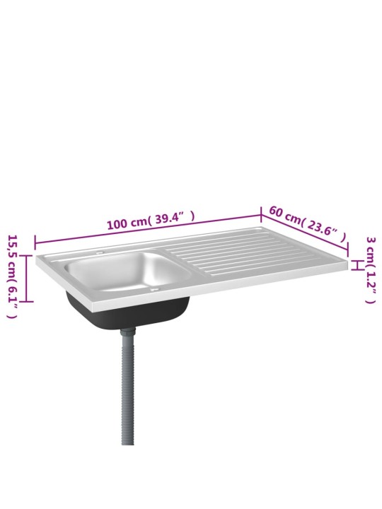 Tiskiallas viemärisarjalla hopea 1000x600x155 mm ruostum. teräs