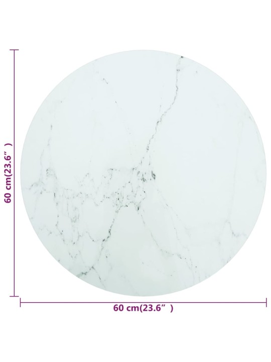 Pöytälevy valkoinen Ø60x0,8 cm karkaistu lasi marmorikuvio