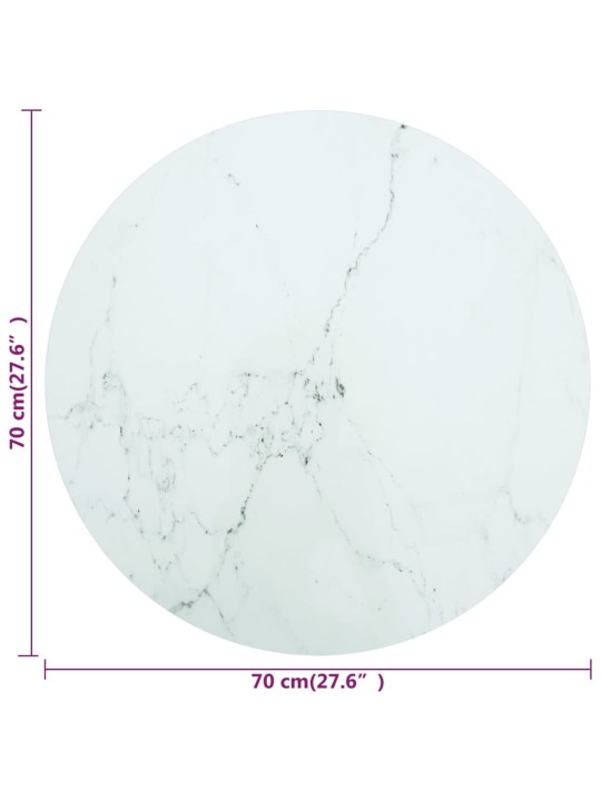 Pöytälevy valkoinen Ø70x0,8 cm karkaistu lasi marmorikuvio