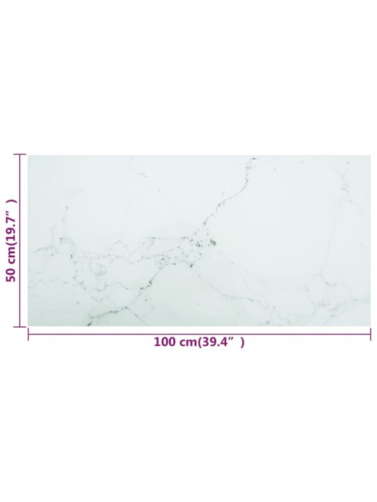Pöytälevy valkoinen 100x50 cm 6 mm karkaistu lasi marmorikuvio