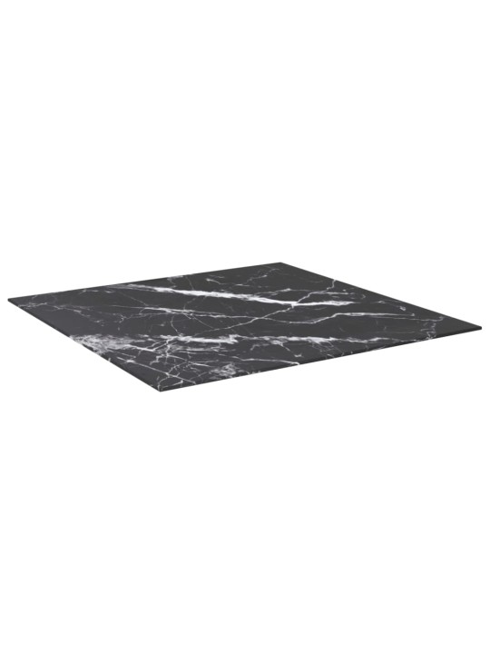 Pöytälevy musta 80x80 cm 6 mm karkaistu lasi marmorikuvio