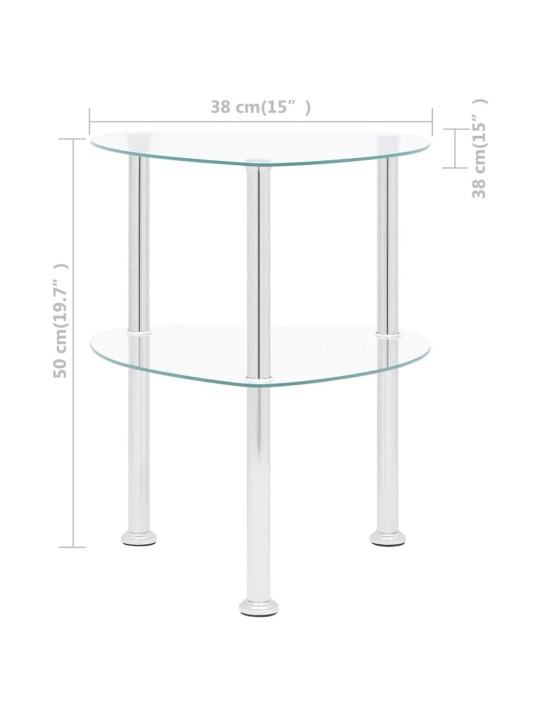 2-tasoinen sivupöytä läpinäkyvä 38x38x50 cm karkaistu lasi