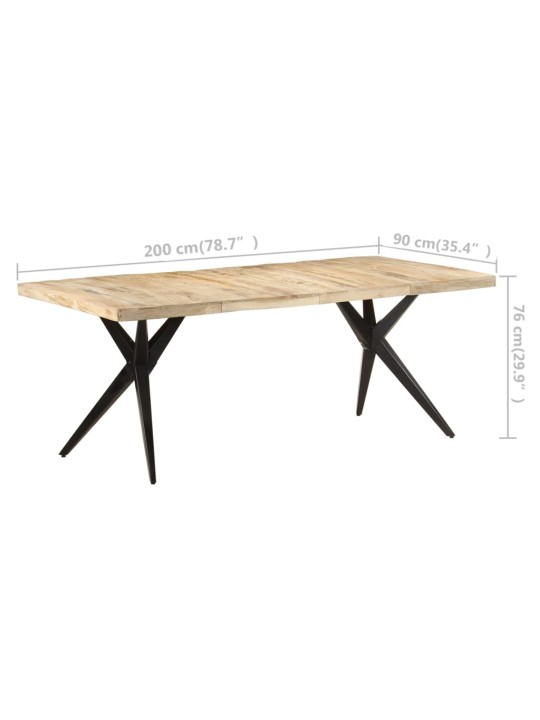 Ruokapöytä 200x90x76 cm karkea mangopuu