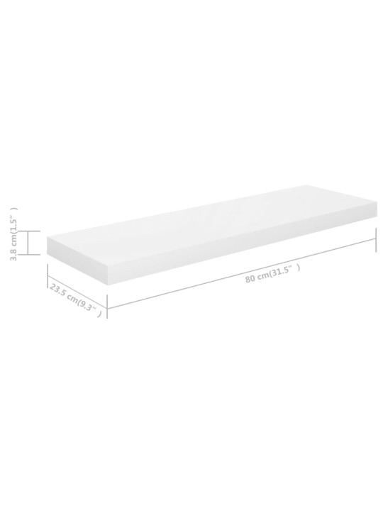 Kelluvat seinähyllyt 4 kpl korkeakiilto valk 80x23,5x3,8 cm MDF