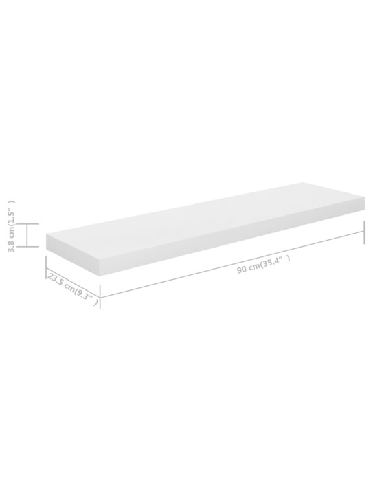 Kelluvat seinähyllyt 4 kpl korkeakiilto valk 90x23,5x3,8 cm MDF