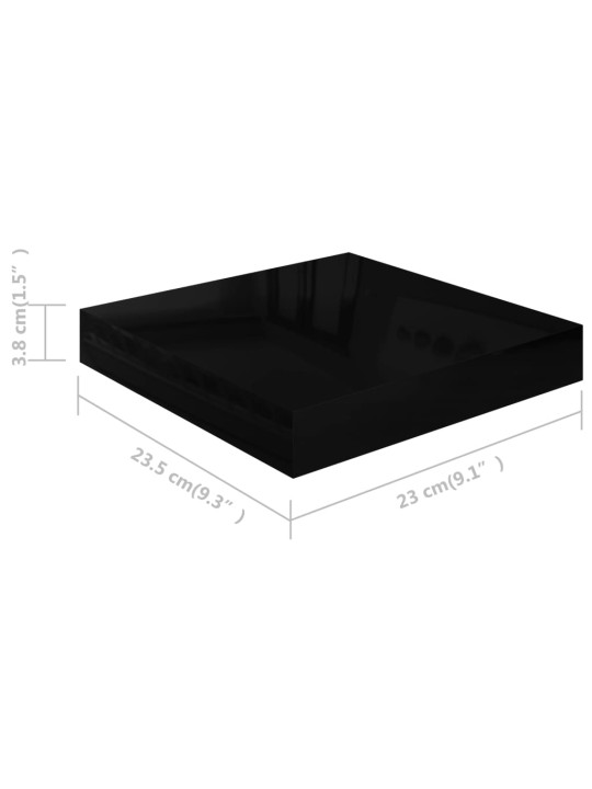 Kelluvat seinähyllyt 2kpl korkeakiilto musta 23x23,5x3,8 cm MDF