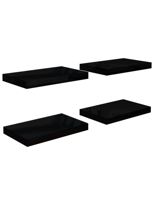 Kelluvat seinähyllyt 4 kpl korkeakiilto musta 40x23x3,8 cm MDF