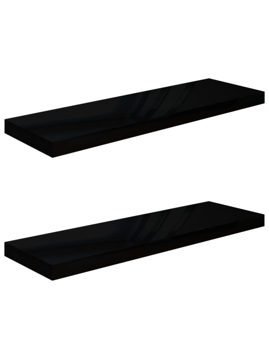 Kelluvat seinähyllyt 2kpl korkeakiilto musta 80x23,5x3,8 cm MDF