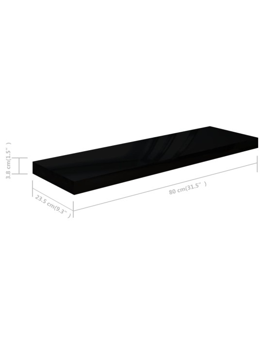 Kelluvat seinähyllyt 4 kpl korkeakiilto musta 80x23,5x3,8cm MDF