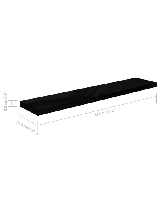 Kelluvat seinähyllyt 4kpl korkeakiilto musta 120x23,5x3,8cm MDF