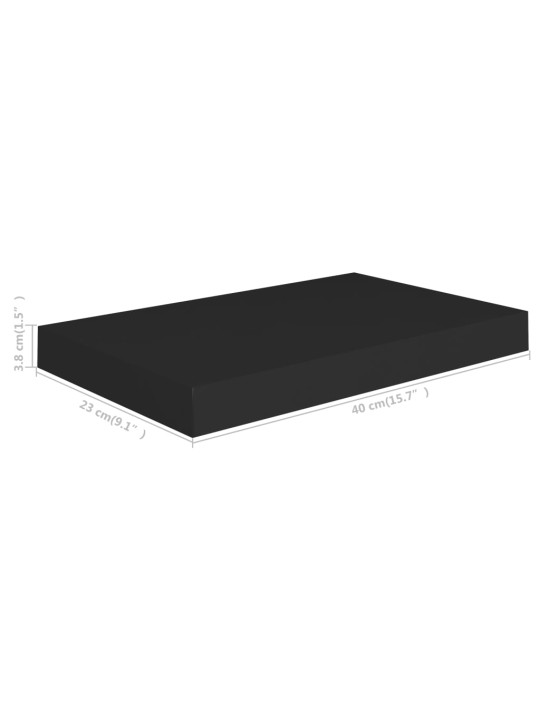 Kelluvat seinähyllyt 2 kpl musta 40x23x3,8 cm MDF