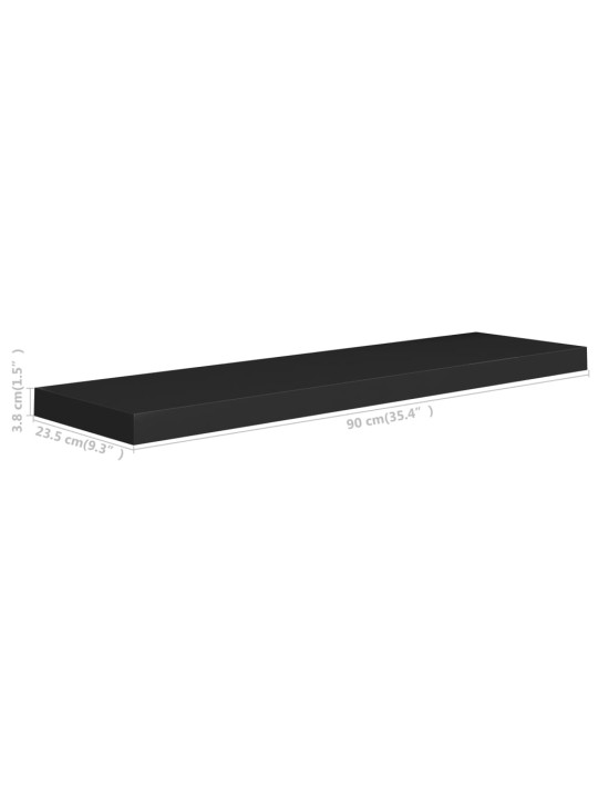 Kelluvat seinähyllyt 2 kpl musta 90x23,5x3,8 cm MDF