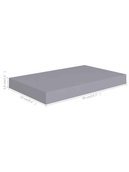 Kelluvat seinähyllyt 2 kpl harmaa 40x23x3,8 cm MDF