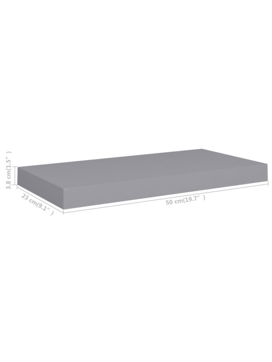 Kelluvat seinähyllyt 2 kpl harmaa 50x23x3,8 cm MDF