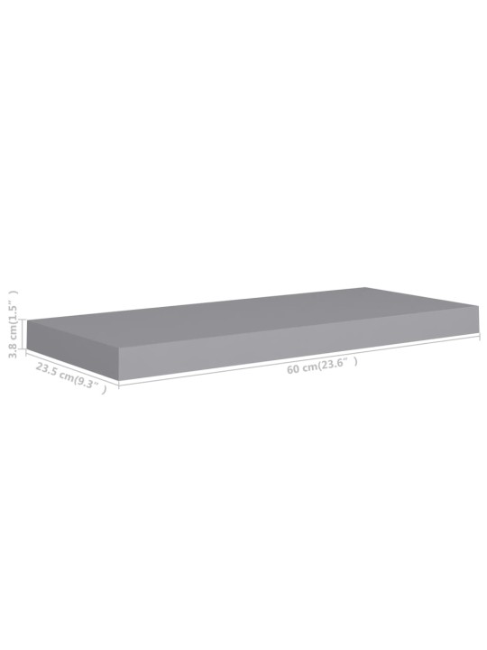 Kelluvat seinähyllyt 2 kpl harmaa 60x23,5x3,8 cm MDF