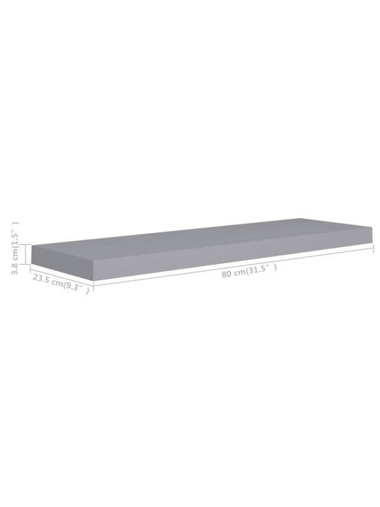 Kelluvat seinähyllyt 2 kpl harmaa 80x23,5x3,8 cm MDF