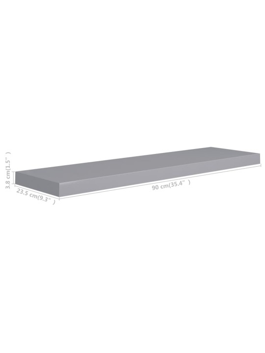 Kelluvat seinähyllyt 2 kpl harmaa 90x23,5x3,8 cm MDF