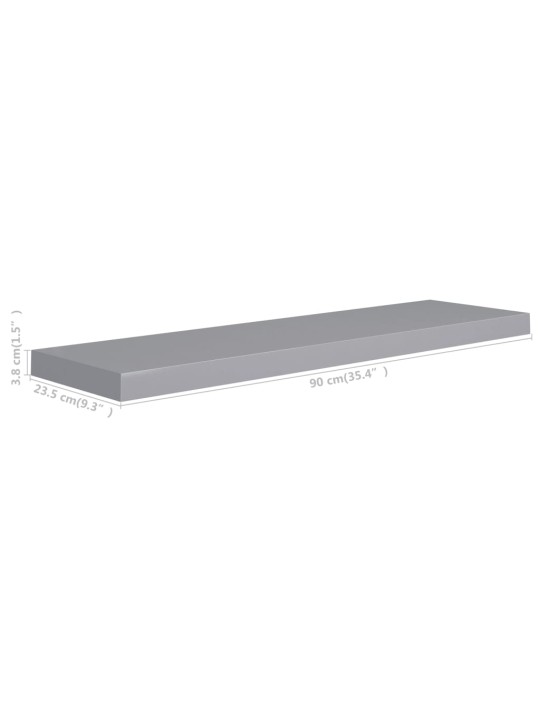 Kelluvat seinähyllyt 4 kpl harmaa 90x23,5x3,8cm MDF