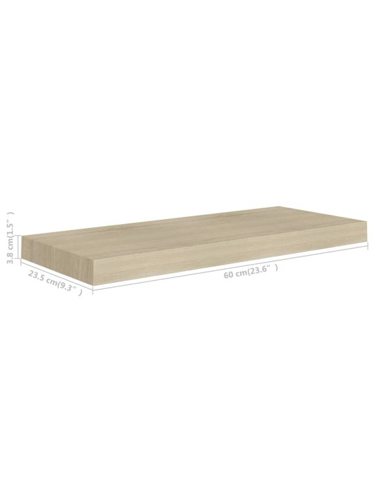 Kelluvat seinähyllyt 2 kpl tammi 60x23,5x3,8 cm MDF