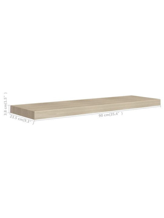 Kelluvat seinähyllyt 2 kpl tammi 90x23,5x3,8 cm MDF