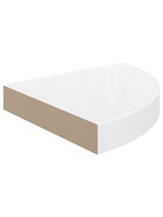 Kelluvat kulmahyllyt 2 kpl korkeakiilto valk. 25x25x3,8 cm MDF