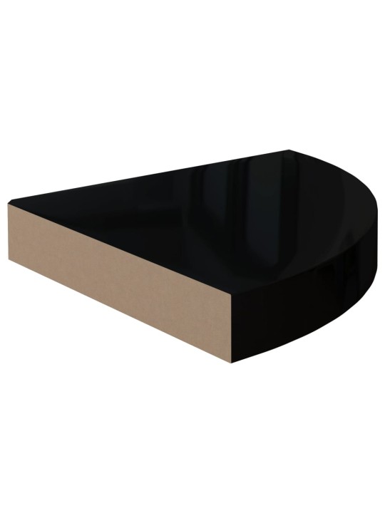 Kelluvat kulmahyllyt 2 kpl korkeakiilto musta 25x25x3,8 cm MDF