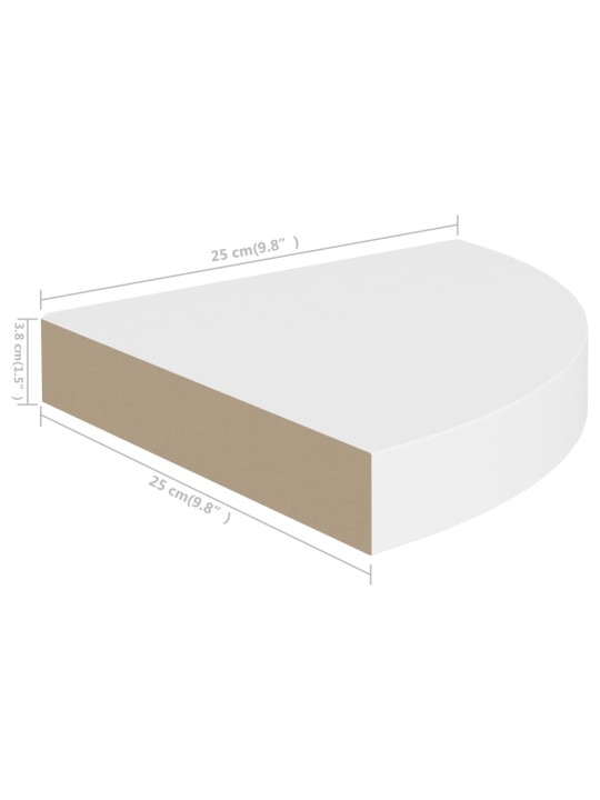 Kelluvat kulmahyllyt 2 kpl valkoinen 25x25x3,8 cm MDF